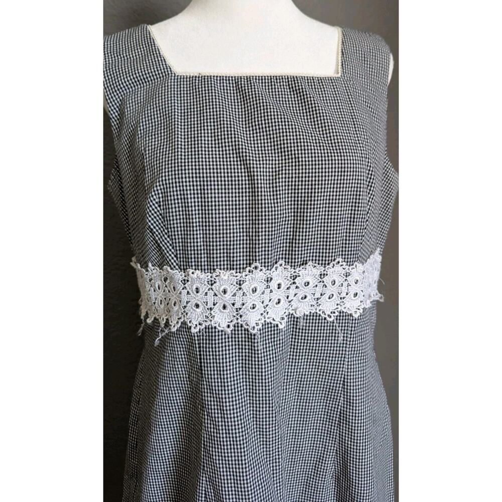 vtg 90s Gingham Dress Sheath Women 6 8 black White Check Crochet Y2k Mini - Picture 15 of 16